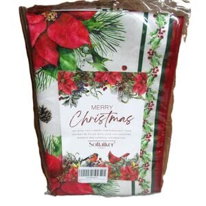 Softalker Christmas Holiday Table Runner Poinsettia Bells Pinecones 13x72 Inches